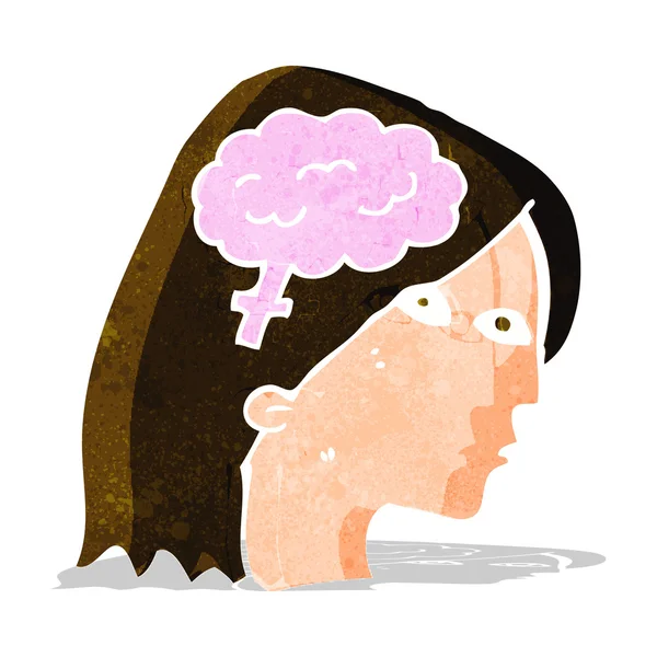 Cartoon female head with brain symbol — Stock Vector