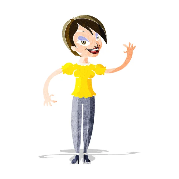 Cartoon woman waving — Stock Vector