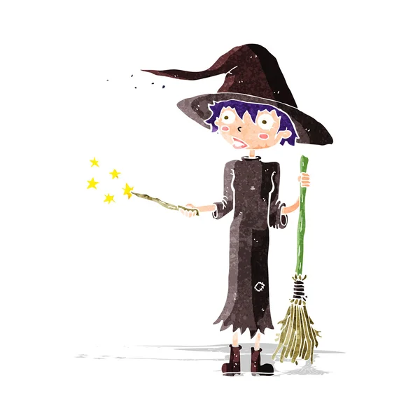 Cartoon witch casting spell — Stock Vector