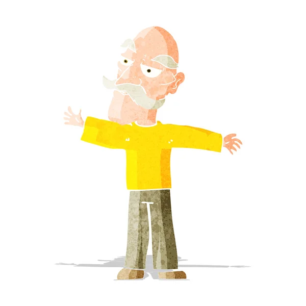 Hombre viejo de dibujos animados extendiendo los brazos — Vector de stock