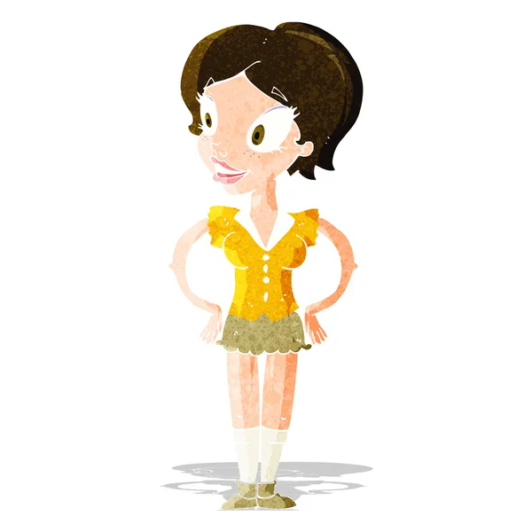 Cartoon gelukkig vrouw in korte rok — Stockvector
