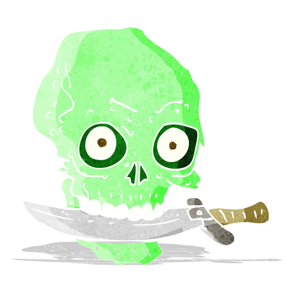 Crânio pirata desenhos animados com faca nos dentes —  Vetores de Stock