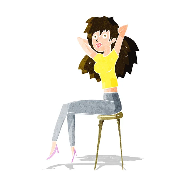 Dessin animé femme posant sur tabouret — Image vectorielle