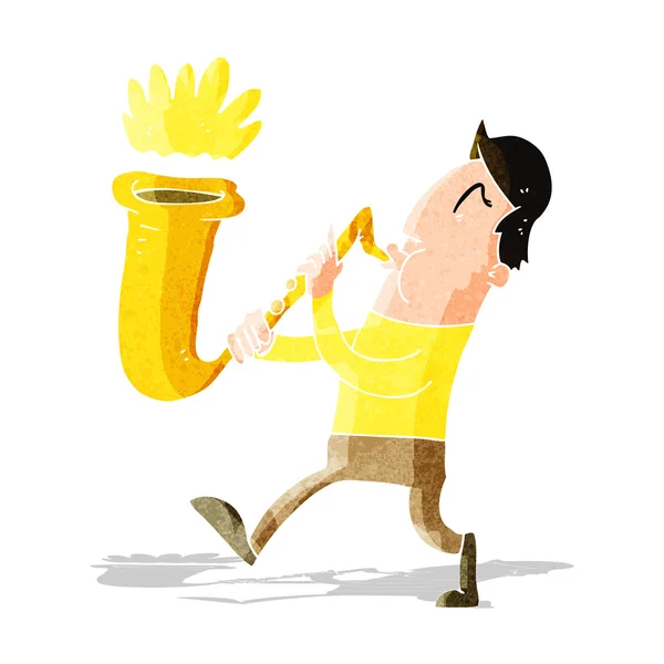 Kreslený muž foukání saxofon — Stockový vektor