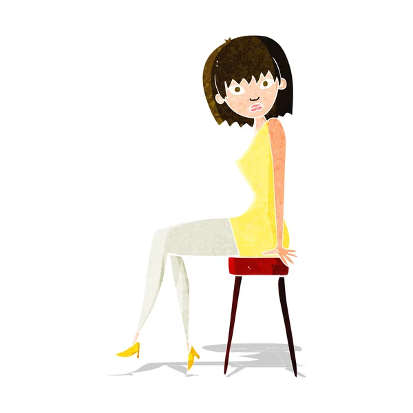 Mujer de dibujos animados sentado en el taburete — Vector de stock