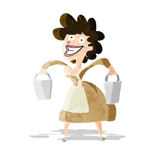 Cartoon milkmaid carrying buckets — Stock Vector