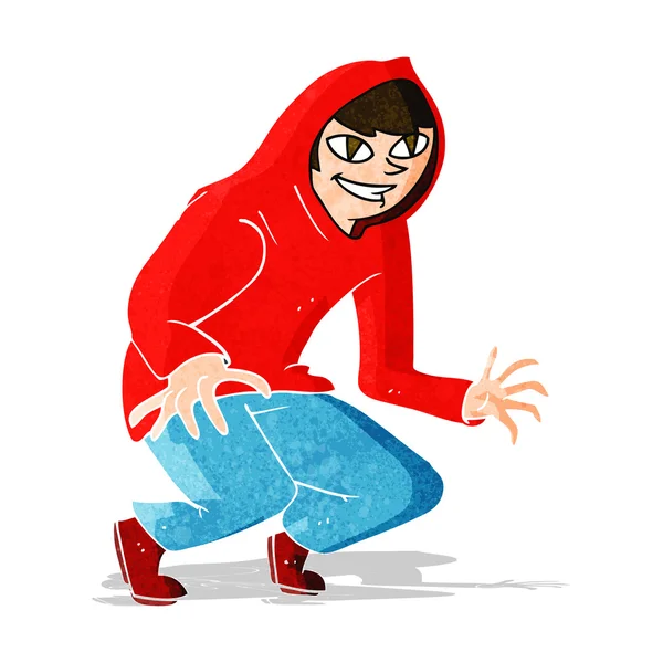 Cartoon mischievous boy in hooded top — Stock Vector