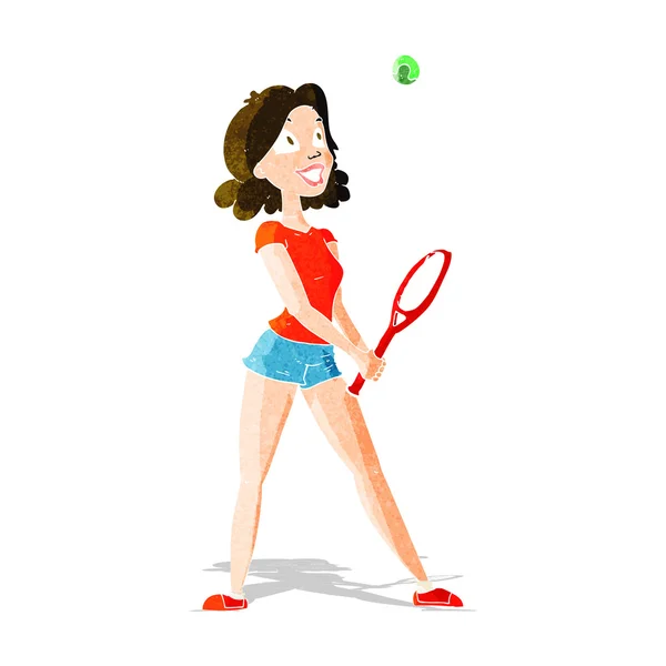 Dibujos animados mujer jugando tenis — Vector de stock