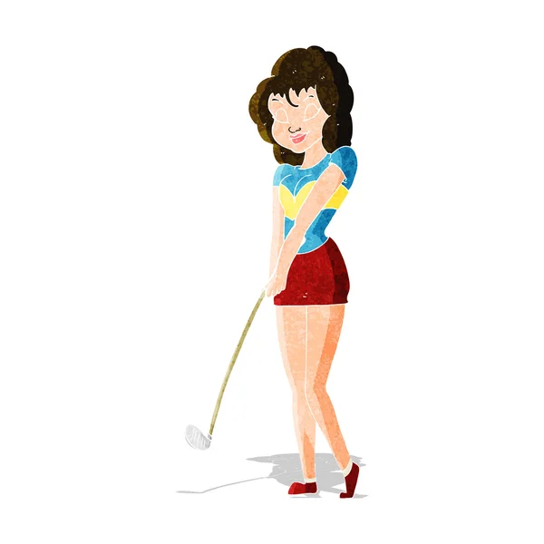 Cartoon Frau beim Golfspielen — Stockvektor