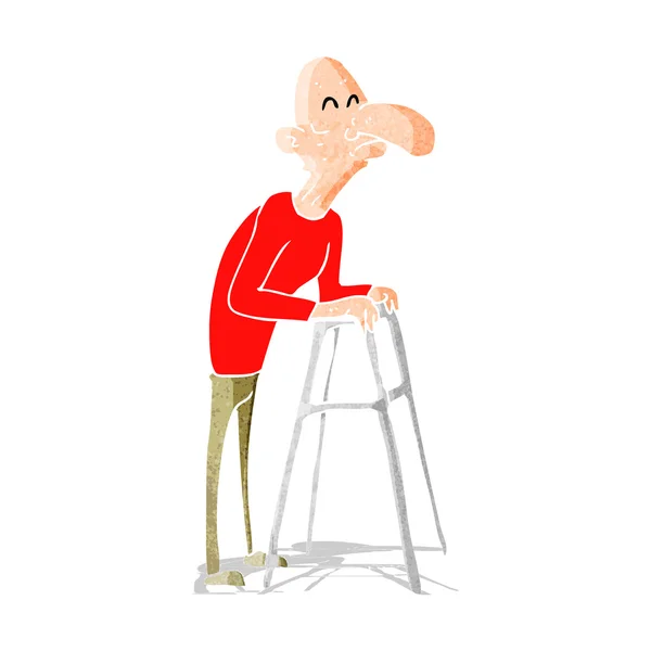 Cartoon old man with walking frame — Stock Vector