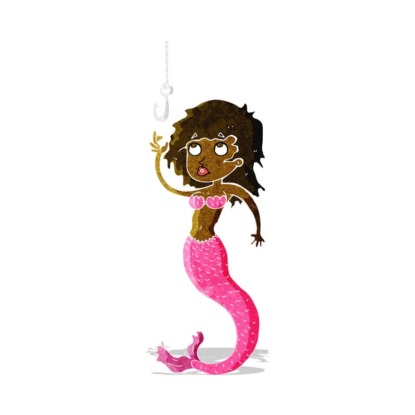 卡通人物美人鱼和鱼钩 — 图库矢量图片