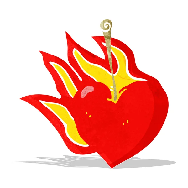 卡通樱桃火焰中的心脏 — 图库矢量图片