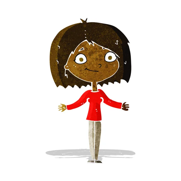 Cartoon vrouw shrugging schouders — Stockvector