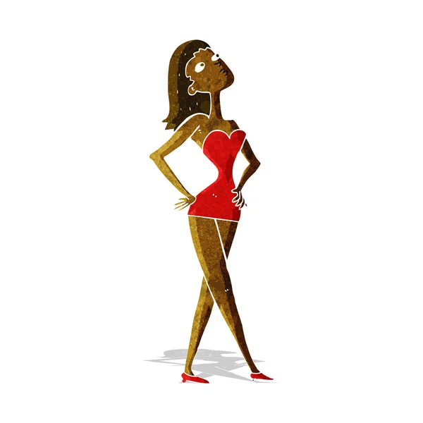 Γυναίκα κινουμένων σχεδίων σε φόρεμα κόμμα — Διανυσματικό Αρχείο