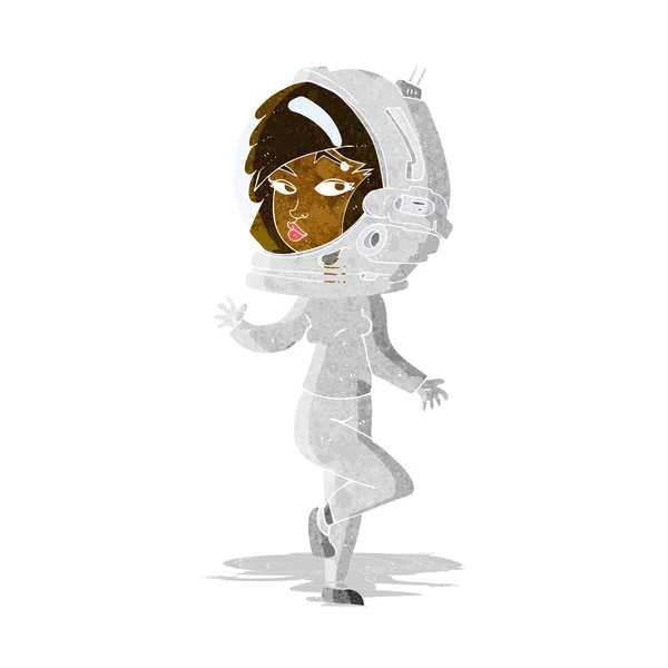 Femme dessin animé portant un casque spatial — Image vectorielle