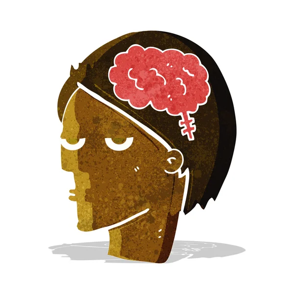 Мультяшная голова с символом мозга — стоковый вектор