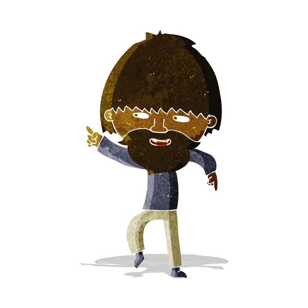 Dessin animé barbu homme pointant et riant — Image vectorielle