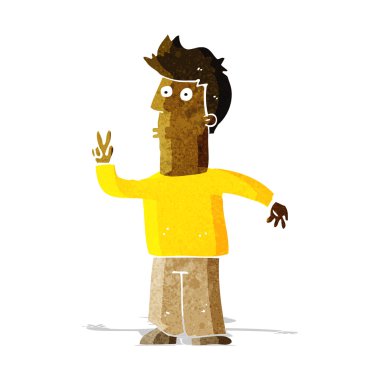 Çizgi filmci barış işareti veriyor.