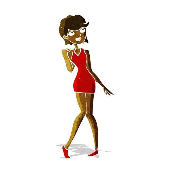 Cartoon vrouw in cocktail jurk — Stockvector