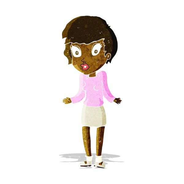 Cartoon vrouw shrugging schouders — Stockvector