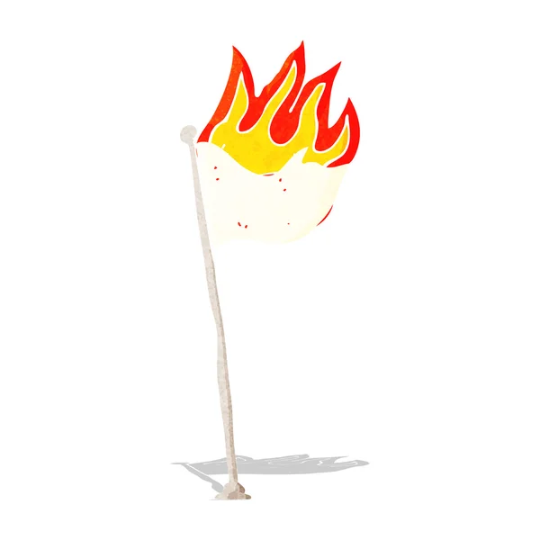 Bandeira queimando desenhos animados no pólo — Vetor de Stock
