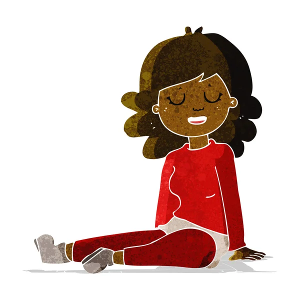 Cartoon gelukkig vrouw zitten op de vloer — Stockvector