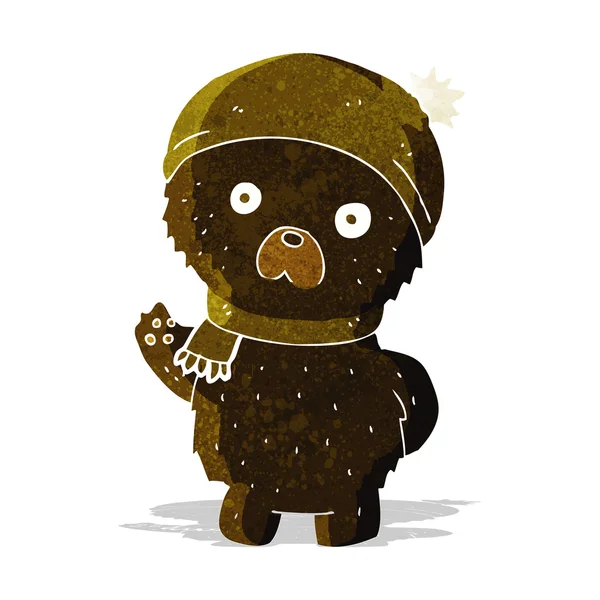 Tecknad söt svart björn i vinter hatt och halsduk — Stock vektor