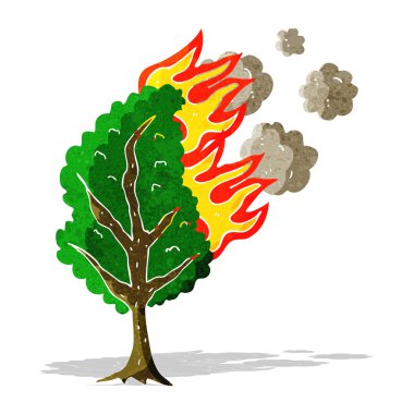 karikatür yanan ağaç