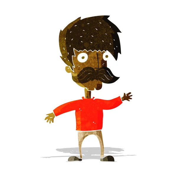 Cartoon man with mustache waving — Stock Vector
