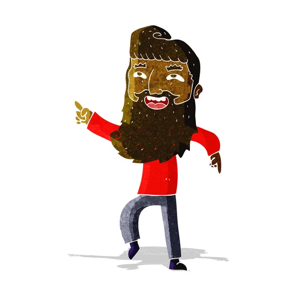 Hombre de dibujos animados con barba riendo y señalando — Vector de stock