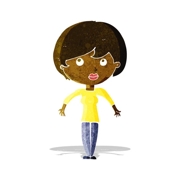 Cartoon vrouw shrugging schouders — Stockvector