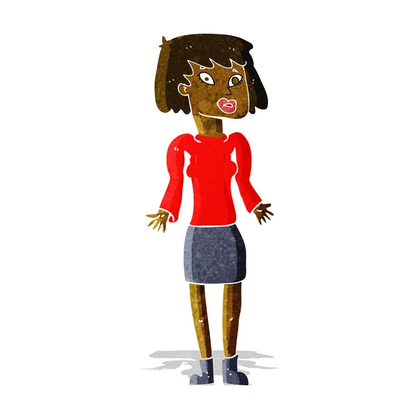 Cartoon vrouw shrugging schouders — Stockvector