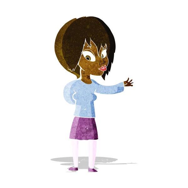 Mujer de dibujos animados haciendo gesto de bienvenida — Vector de stock
