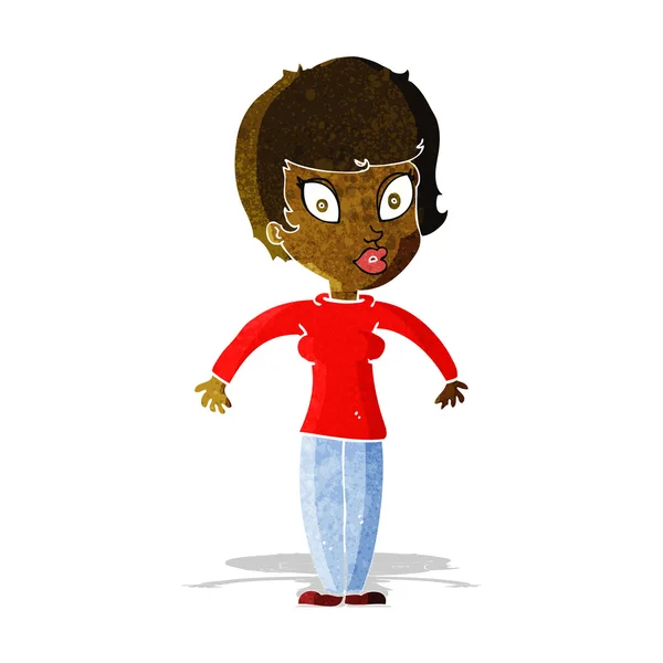 Cartoon vrouw shrugging schouders — Stockvector