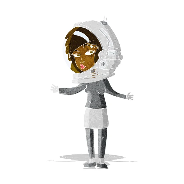 Donna dei cartoni animati che indossa casco astronauta — Vettoriale Stock