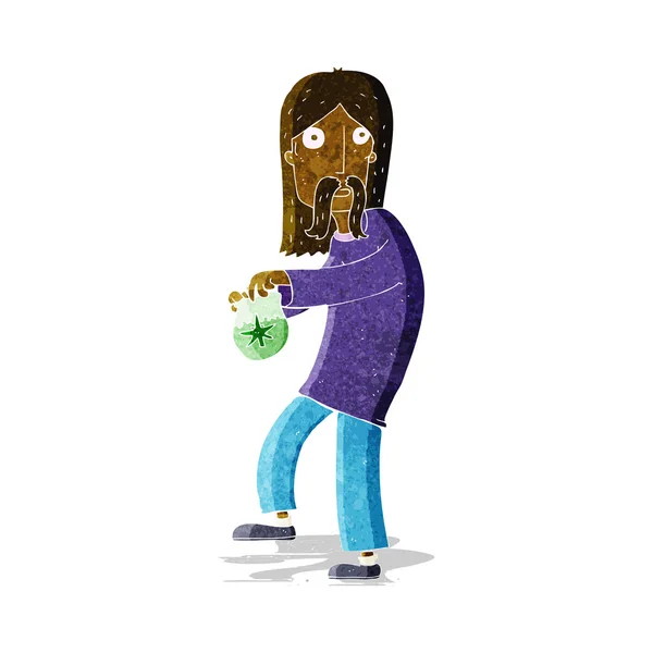 Dessin animé hippie homme avec sac de mauvaise herbe — Image vectorielle