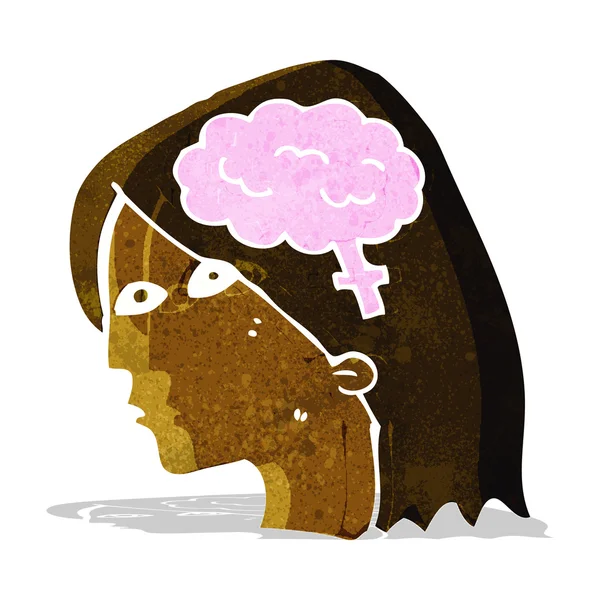 脳のシンボルを持つ漫画の女性の頭 — ストックベクタ