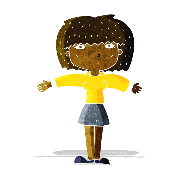 Cartoon vrouw shrugging schouders — Stockvector