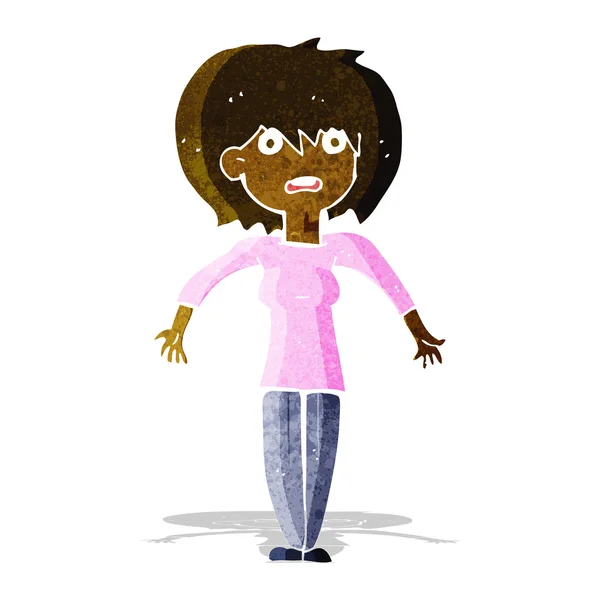 Cartoon vrouw shrugging schouders — Stockvector