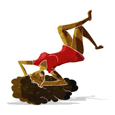 Çizgi filmdeki kadın yerde yatıyor.