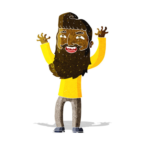 cartoon happy bearded man waving arms