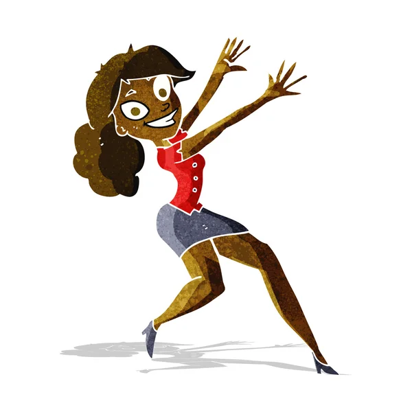 Cartone animato donna felice salto — Vettoriale Stock