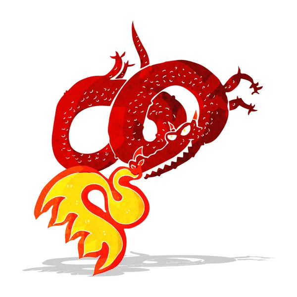 Мультипликационный дракон, дышащий огнем — стоковый вектор