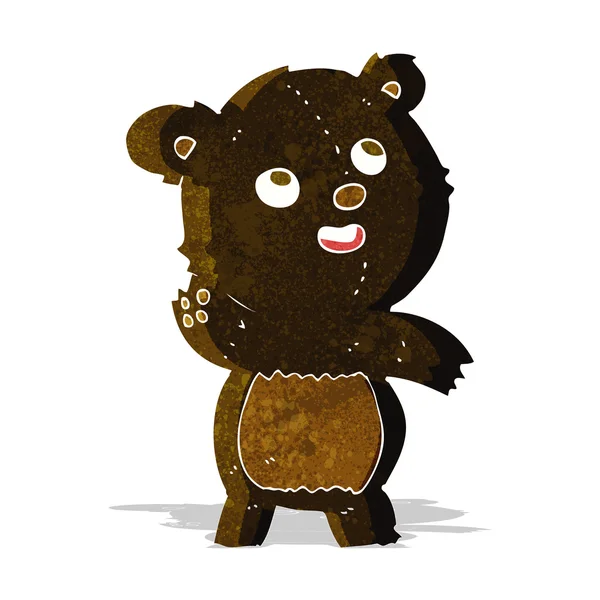 Kartun lucu melambaikan boneka beruang hitam - Stok Vektor