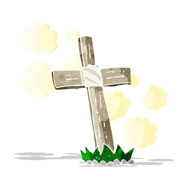Cartone animato croce di legno tomba — Vettoriale Stock