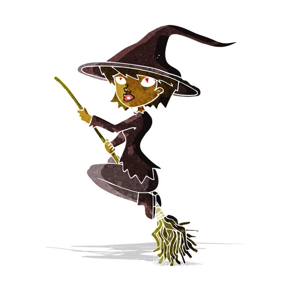 卡通女巫骑扫帚 — 图库矢量图片