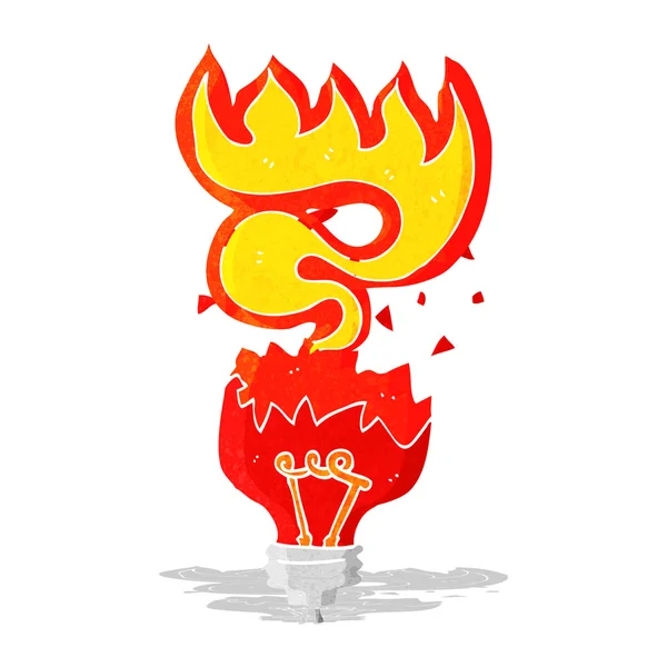 Cartone animato lampadina rossa esplodendo — Vettoriale Stock