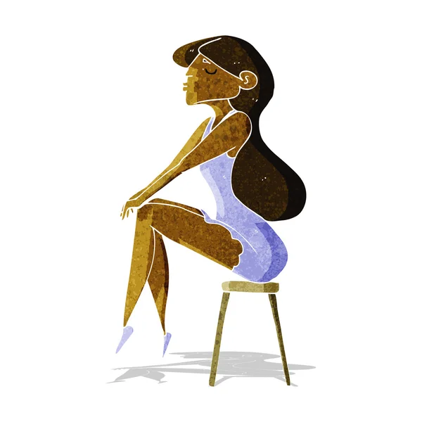Dessin animé femme assise sur tabouret — Image vectorielle