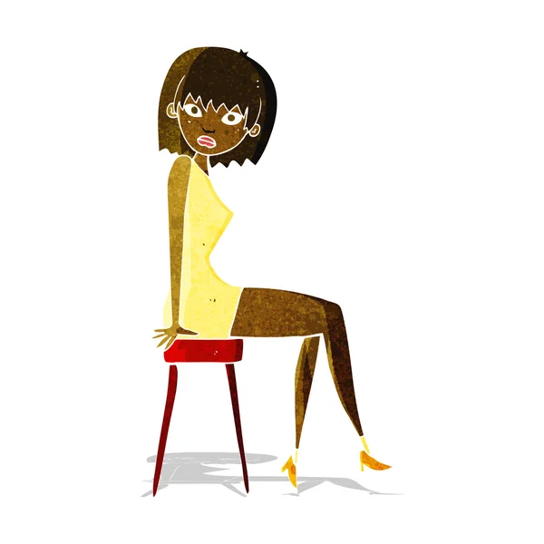 Cartoon woman sitting on stool — Stock Vector