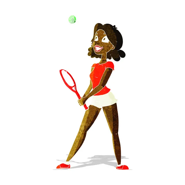 Dibujos animados mujer jugando tenis — Vector de stock